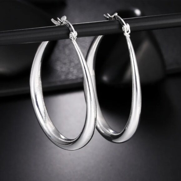 925 Sterling Silver 41MM Smooth Circle Big Hoop Earrings - Picture 3 of 6